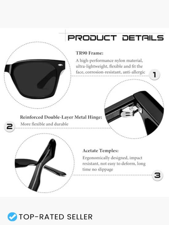 Retro Square Polarized Sunglasses UV400 Acetate Trendy Unisex Shades